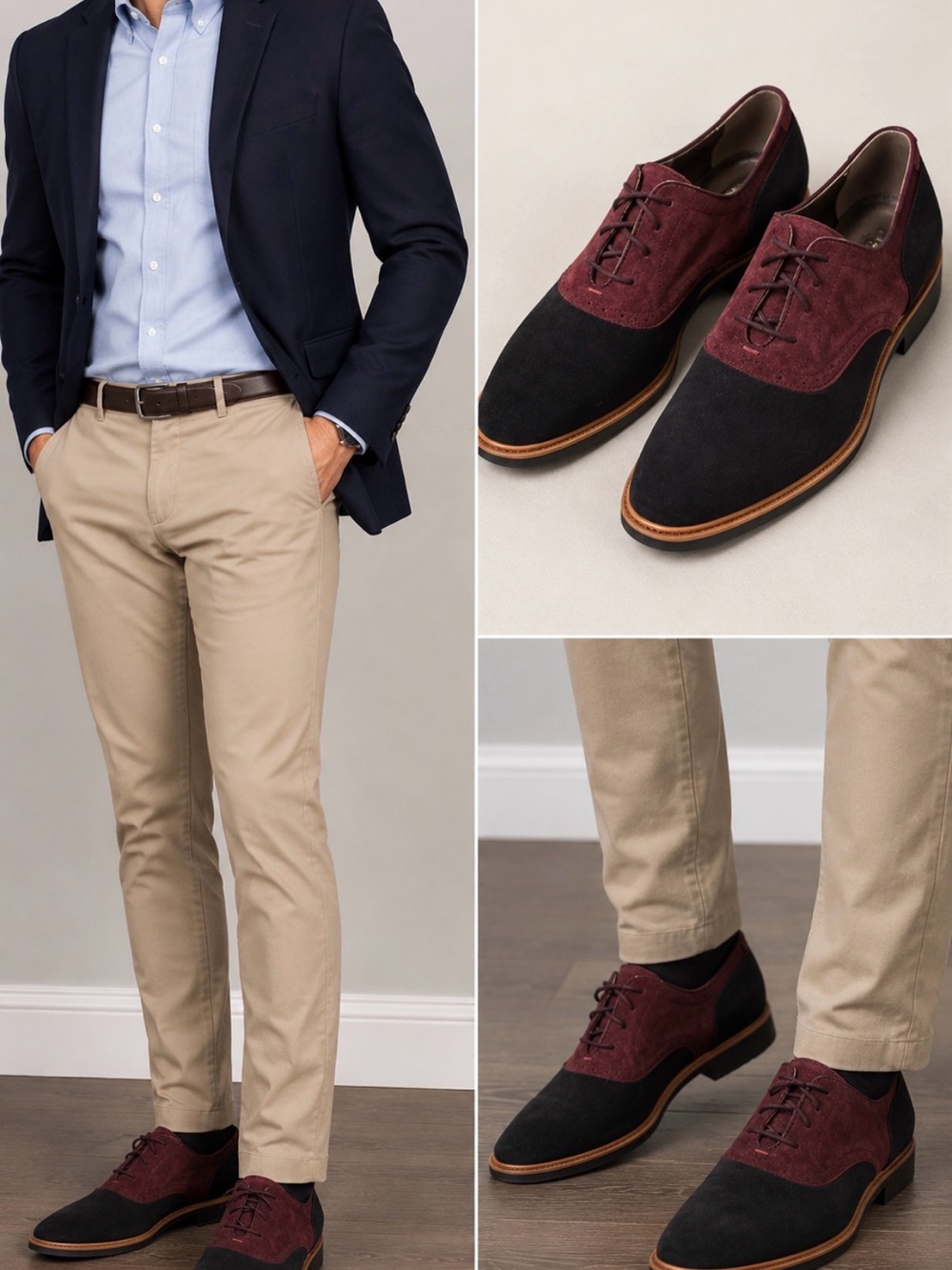 Cole Haan Men's Great Jones Saddle II Oxfords Shoes Black Burgundy Suede 10 1/2